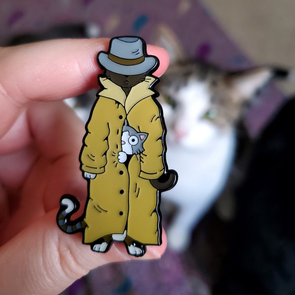 3 Cats in a Trench Coat Enamel Pin